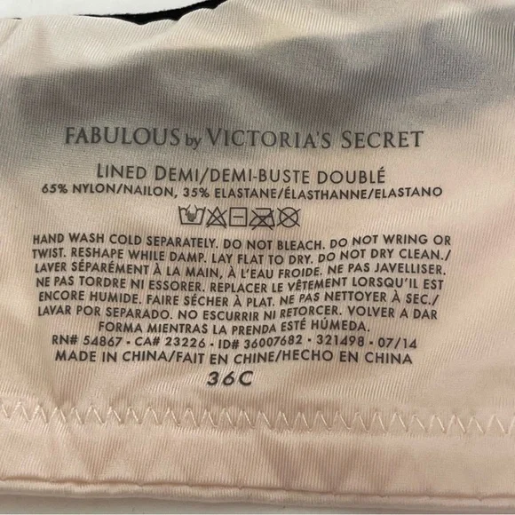 Victoria's Secret Bra Fabulous Double Lined Pale Pink Cream Black 36C - Picture 2 of 3